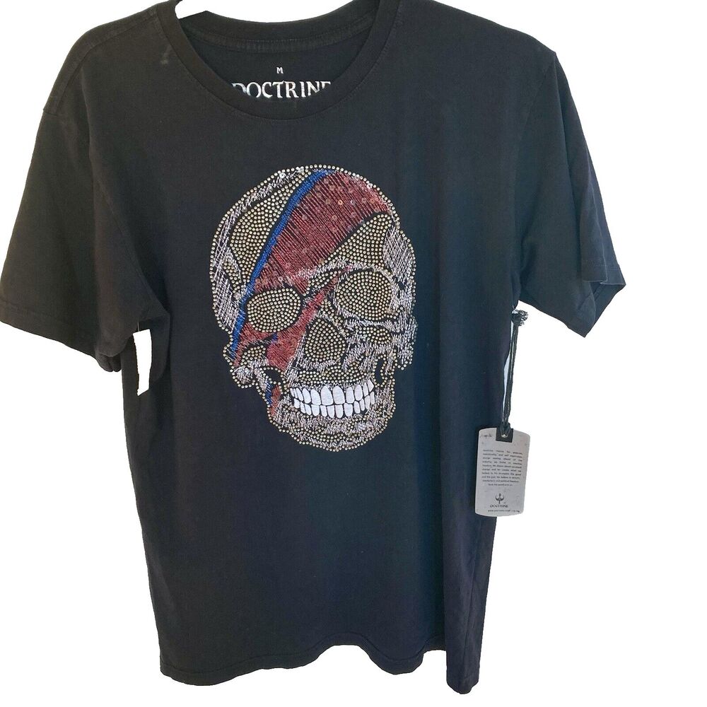 Doctrine Collection Mens Cotton T-Shirt Black Stud & Emb Skull Y2k Grunge M NWT - Picture 1 of 7